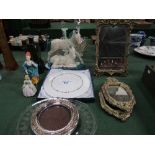 2 Royal Doulton figurines, ceramic mare/foal figurine, Royal Worcester cake stand, 4 small mirrors