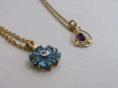 9ct gold & amethyst pendant, weight 1.9gms together with 9ct gold, blue topaz & diamond pendant,