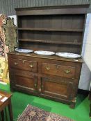 18th century oak & elm Welsh dresser of 2 open shelves over 2 drawers & 2 cupboards, 156 x 53 x