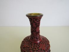 Chinese cinnabar vase on stand. Estimate £30-40