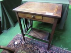 Oak side table with inlaid top, frieze drawer & under shelf (inlay a/f), 54 x 37 x 70cms.