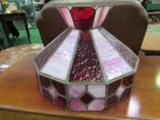 Pink & red 12 sided glass lamp shade, height 32cms. Estimate £10-20