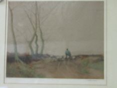 Framed & glazed watercolour of shepherd & sheep, signed Tatton Waite; framed & glazed watercolour of