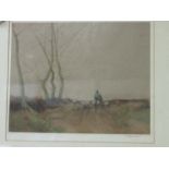 Framed & glazed watercolour of shepherd & sheep, signed Tatton Waite; framed & glazed watercolour of