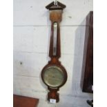 1920's inlaid mahogany cased 'banjo' style wall-mounted barometer/thermometer. Estimate £20-30