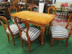 Louis XV style walnut shaped sided table, 137 x 78 x 77cms & 6 matching chairs with upholstered