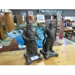 2 bronze figures of oriental warriors, height 38 & 33cms. Est £20-40