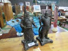 2 bronze figures of oriental warriors, height 38 & 33cms. Est £20-40