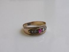 9ct gold band set with old cut rubies & diamonds, weight 1.4gms. Size M. Estimate £100-140