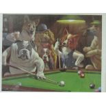 3 framed & glazed Sarnoff prints: dogs playing pool - Jack the Ripper; The Hustler & The