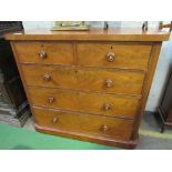 Mahogany chest of 2 over 3 graduated drawers, with mother of pearl insets to bun handles, 122 x 56 x