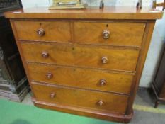 Mahogany chest of 2 over 3 graduated drawers, with mother of pearl insets to bun handles, 122 x 56 x