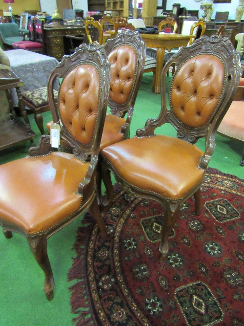 3 carved & faux leather padded dining chairs. Estimate £20-30 - Image 4 of 5