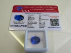 Oval cut loose sapphire, 8.75ct with certificate. Estimate £40-50