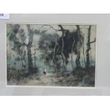 Framed & glazed watercolour of forest scene & figure & a framed & glazed watercolour of trees in