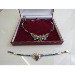 925 silver heart-shaped coloured gemstone necklace & bracelet set. Estimate £30-40