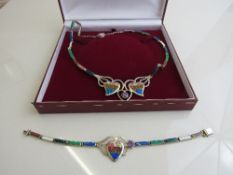 925 silver heart-shaped coloured gemstone necklace & bracelet set. Estimate £30-40