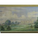 Framed & glazed watercolour in a gilt frame of a country house, signed by the artist. Estimate £20-