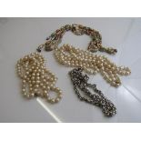 Sterling silver necklace, weight 1.6oz, length 64cms; 2 double knotted strings of pearls, length