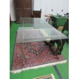 Glass table top on metal frame, 200 x 101 x 71cms. Estimate £50-80
