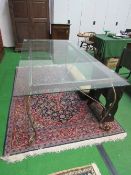 Glass table top on metal frame, 200 x 101 x 71cms. Estimate £50-80