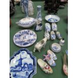 Quantity blue and white china, including Delft, and a famille rose Chinese soup spoon. Est 20-30