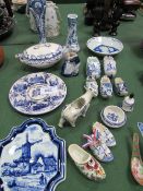 Quantity blue and white china, including Delft, and a famille rose Chinese soup spoon. Est 20-30