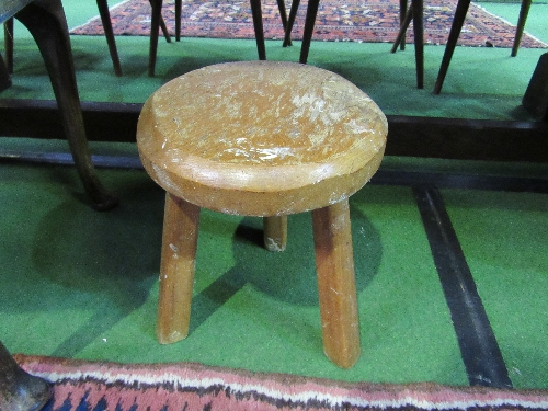 Antique upholstered stool on pad feet together with a pine 3-legged stool. Estimate £20-30 - Image 2 of 3