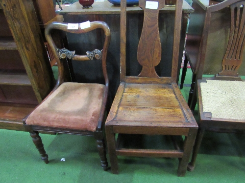 Victorian mahogany dining chair with carved splat & oak high backed chair with oak boarded seat. - Image 3 of 4