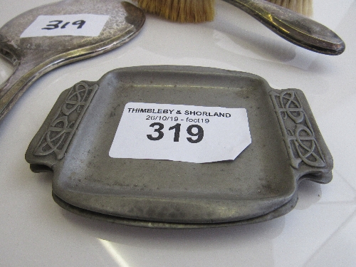 Hallmarked silver backed 2 brushes & mirror set together with 2 Tudric pin trays, designed by - Image 2 of 3