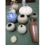 11 pieces of stoneware jugs and vases. Est 30-50