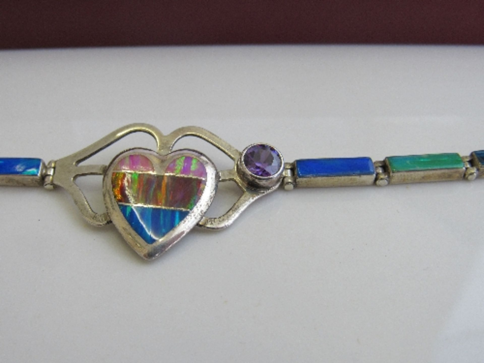 925 silver heart-shaped coloured gemstone necklace & bracelet set. Estimate £30-40 - Image 2 of 5