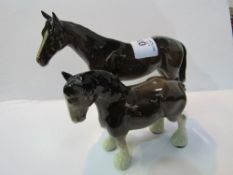 Beswick Bay horse Ht 20cms and a Beswick shire horse Ht 15cms. Est 20-30