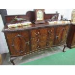 Mahogany & walnut veneer serpentine front sideboard on ball & claw feet, 166 x 60 x 130cms. Estimate