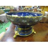 W & R Carlton ware blue bowl with lustre willow pattern decoration, on matching stand, diameter