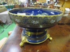 W & R Carlton ware blue bowl with lustre willow pattern decoration, on matching stand, diameter