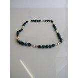 9ct gold, pearl & chrysocolla necklace, 51cms length. Estimate £50-80