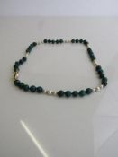 9ct gold, pearl & chrysocolla necklace, 51cms length. Estimate £50-80