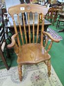 Windsor-style open armchair with elm seat. Estimate £50-60