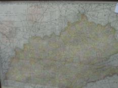 Framed & glazed map of 2 States of the USA: Tennessee & Kentucky by Rand McNally. Estimate £10-20