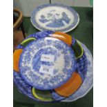 Blue and White plates and 1 other plate. Est 15-20