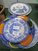 Blue and White plates and 1 other plate. Est 15-20