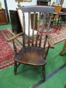 Large Windsor stained beech & elm slat back elbow chair. Estimate £40-50