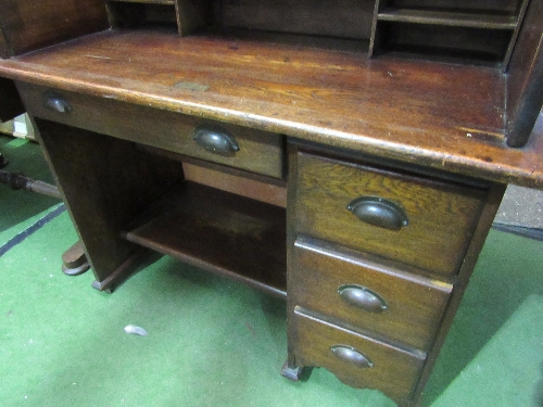 Oak tambour front desk with side drawers, 107 x 55 x115cms. Estimate £50-70 - Image 5 of 6