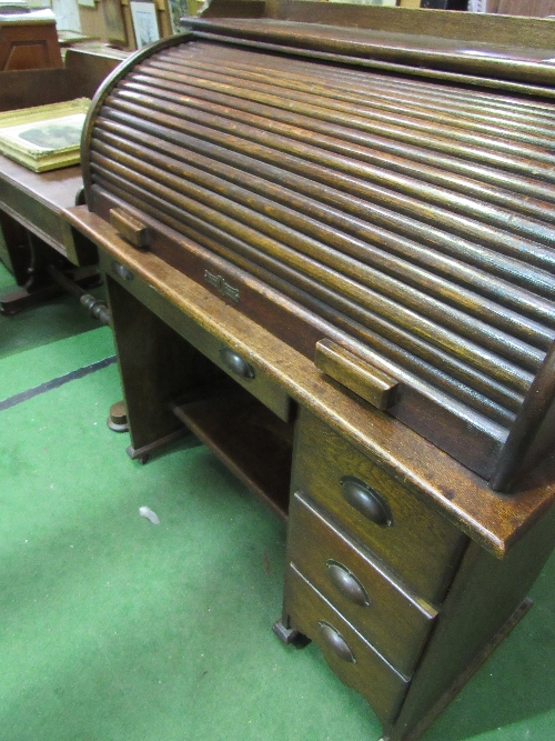 Oak tambour front desk with side drawers, 107 x 55 x115cms. Estimate £50-70 - Image 2 of 6