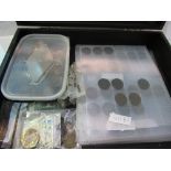 A case containing: halfpennies, pennies, tub of coins & other coins. Estimate £25-30