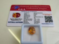Oval cut loose orange sapphire, 8.40ct with certificate. Estimate £40-50