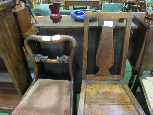 Victorian mahogany dining chair with carved splat & oak high backed chair with oak boarded seat. - Image 4 of 4