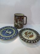 3 pieces of Israeli pottery: 2 plates & a tankard. Estimate £20-30