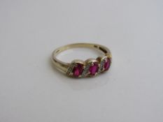 9ct gold, diamond & ruby ring, size 5 1/2. Estimate £45-50